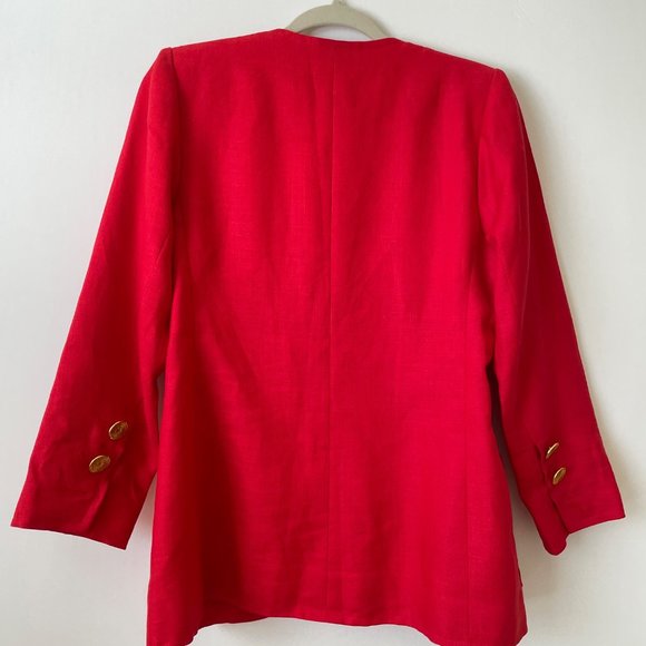 Vintage Yves Saint Laurent Skirt Suit 10 Red Double Breasted Blazer Gold Buttons - Picture 6 of 14